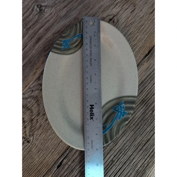 Thunder Group Melamine Oval Platter Asian Design Blue Grey Speckled 9.75 Inch - Picture 6 of 13